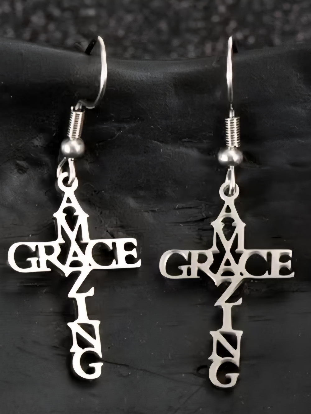 Silver-Tone 'Grace Amazing' Cross Dangle Earrings